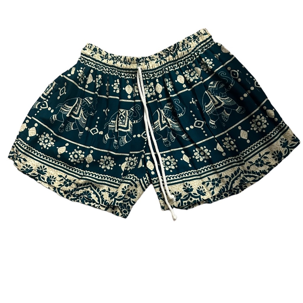 Elephant Print Shorts - XS/S - Teal